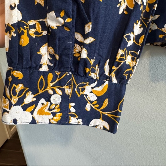 J.Crew Factory Dark Floral Button Up Shirt Ruffle Long Sleeve Office Cotton XXL - Picture 4 of 6